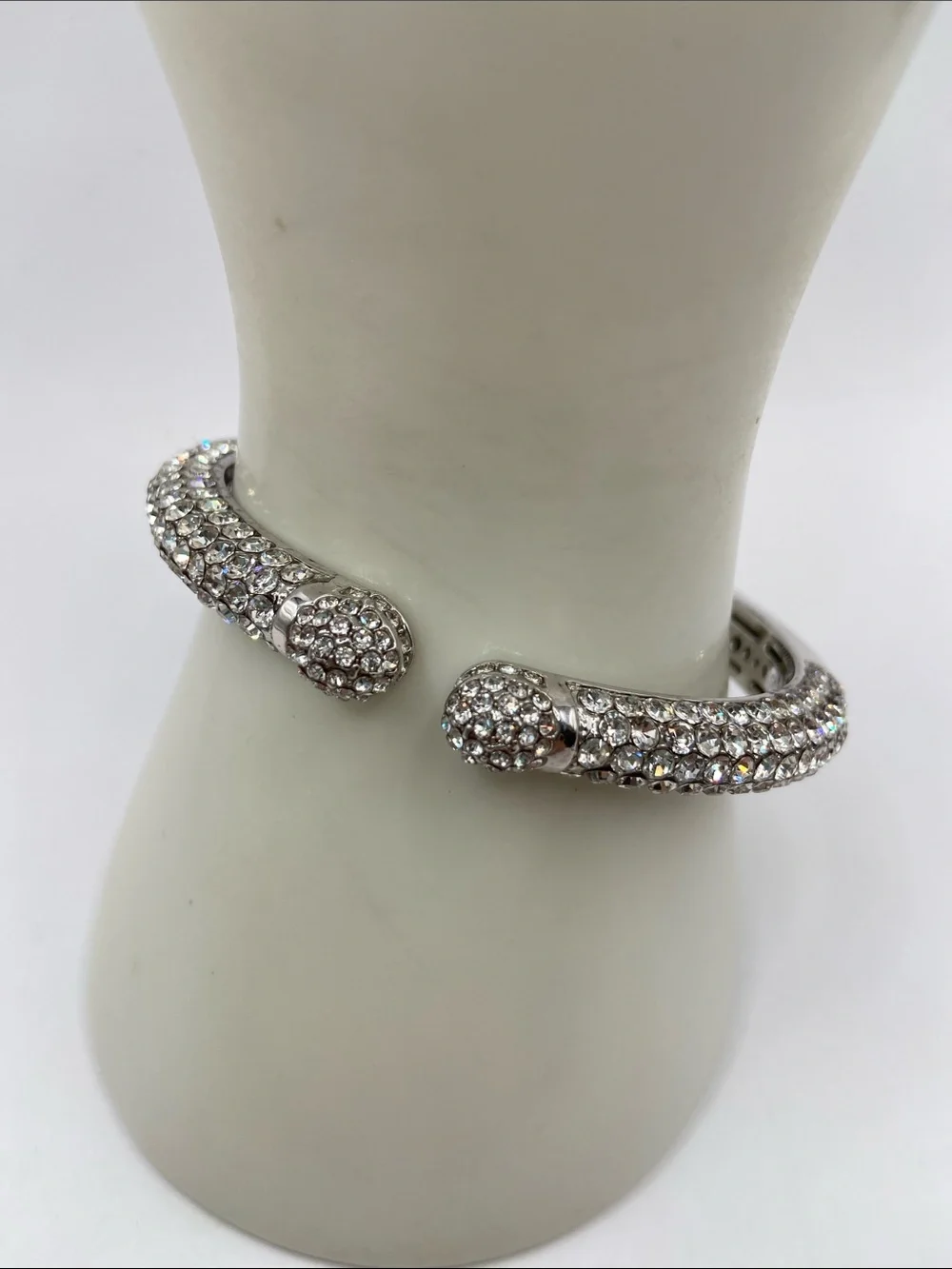 Joan Boyce Kissable Cuff Pave Crystal Hinged Cuff Bracelet Silver Tone Size M
